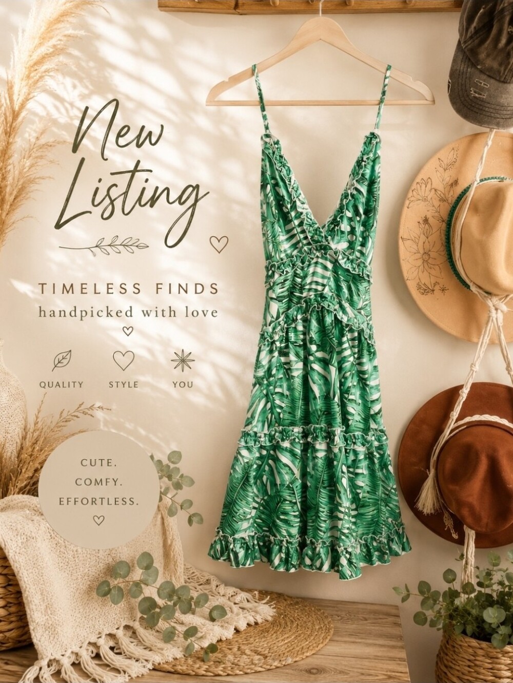 Luxxel Green Jungle Tropical Print Mini Dress